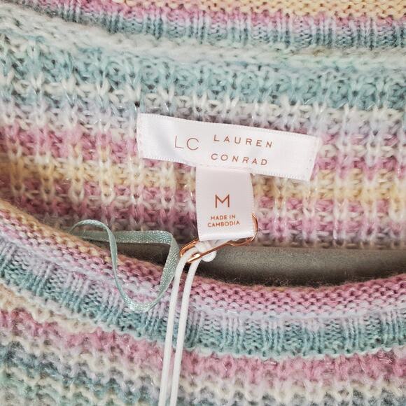 Lauren Conrad Rainbow Cable Knit Crochet Sweater Oversized Tunic Size M NWT - Picture 4 of 13